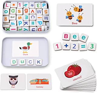 Coogam Wooden Magnetic Letters and Numbers Toys, Fridge Magnets ABC Alphabet Word Flash Cards Spelling Counting Game Learning Uppercase Lowercase Math for 3 4 5 Year Old Preschool Toddler Kid Boy Girl