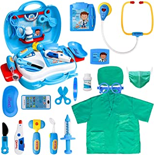 Doctors Set for Kids - Toy Doctors Kit and Pretend Play Surgeon Costume for Children, Toddler Medical Carry Case with Light and Sound Stethoscope for Boys and Girls Age 3 4 5 6