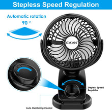 CAVN USB Desk Fan, 5000mAh Rechargeable Mini Portable Clip Fan (Max 45 Hours), 4 Speeds 360 Rotation, Auto Oscillating Quiet Fan Personal Fan for Baby Stroller Home Office Travel Camping (Black)