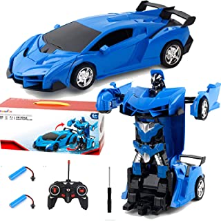 Kizeefun Remote Control Car, Transforming RC Car for Kids 2 in 1 Rechargeable Robot Racing, 1:18 RC Stunt Car with Flashing Lights and 360°Rotation for Boys