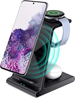 Aukvite Wireless Charger 3 in 1, Fast Wireless Charging Station Dock for Samsung S22 Ultra/S21/S21+/S10/S9/S8/Galaxy Z Fold 4/flip 4 and Galaxy buds, Watch Charging Station for Galaxy watch 5/4(Black)