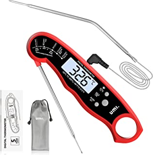 Amazon Brand - Umi Meat Thermometer, 2 In 1 Food Thermometers with Instant Read, 2 Probe, Large LCD Screen, Temp Alarm, Magnet, Digital Cooking Thermometer Perfect for Kitchen, BBQ and Grilling Red