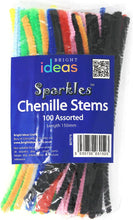 Bright Ideas 100 Assorted 150mm x 5mm, Multi Colour Pipe Cleaners, Chenille Stems, Arts & Craft, Black, White, Yellow, Green, Light Blue, Pink, Orange, Brown, Red, Dark Blue, 150mm