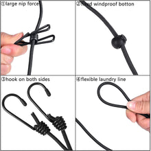 Portable Travel Clothesline - Adjustable Elastic Travel Camping Retractable Clothesline with 12pcs Clips for holidays, travel, camping, outdoor balcony(Black)