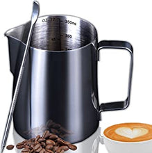 ABIAS Stainless Steel Milk Jug for Coffee Machine - 350ml / 12oz, Dishwasher Safe, Stainless Steel Milk Frothing Jug with Art Pen for Cappuccino Latte and Espresso