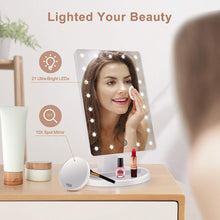 Makeup Vanity Mirror with Lights, Lighted Makeup Mirror with Detachable 10X Magnification, 21 Led Lights Adjustable Dimming Touch Sensor, Dual Power Supply, 180 Rotation, Portable Cosmetic Mirror