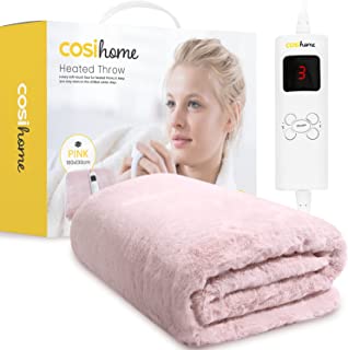 Cosi Home® Luxury Faux Fur Heated Throw - Electric Heated Blanket with 9 Heat Settings, 9 Hour Timer and Overheat Protection - Machine Washable with Remote Control - Pink Throw