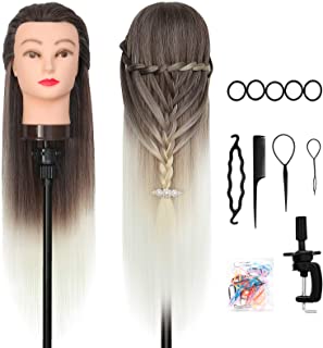 Training Head, DanseeMeibr Plus 26-28 Inch 100% Synthetic Fiber Hair Silky Hairdressing Head Professional Ombre Mannequin Dolls Head for Styling Practice with Table Clamp+ Braid Set