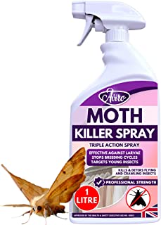 Aviro Moth Killer Spray (1 Litre) - Fast Acting Moth Repellent Killer For Carpet, Fabric, Wardrobes and Clothes. Professional Strength For Immediate Control Against Moths And Insects