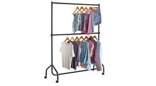 Heavy Duty 2 Tier Wheeled Clothes Rail - Black