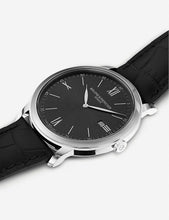 Leather and stainless steel black dial watch