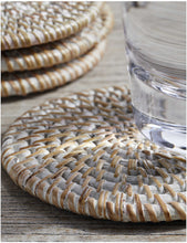 Whitewashed rattan coasters set of four