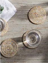 Whitewashed rattan coasters set of four