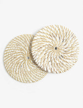 Whitewashed rattan coasters set of four