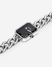 H3252 Première Chain steel, black lacquer, onyx and diamond watch