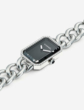 H3254 Première Chain steel, black lacquer, onyx and diamond watch