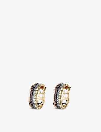 Quatre Classique 18ct yellow-gold, white-gold and pink-gold and diamond hoop earrings