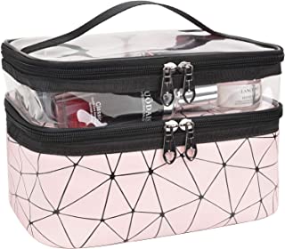 MKPCW Makeup Bags Double Layer Travel Cosmetic Cases Make up Organizer Toiletry Bags (Pink)