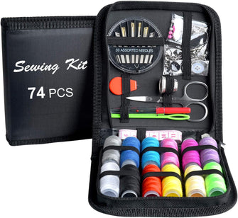 Sewing KIT, DIY Sewing Supplies with Sewing Accessories, Portable Mini Sewing Kit for Beginner, Traveller and Emergency Clothing Fixes, with Premium Black Carrying Case