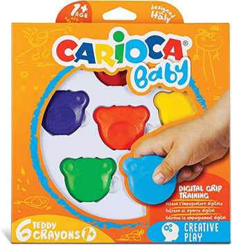 Carioca Teddy Baby Crayons 6 Colors, Age +1, Washable, Multicolor