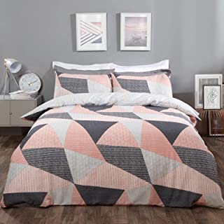 Dreamscene Textured Geometric Scandi Duvet Cover with Pillowcase Bedding Set for Girls Boys Women Adults, Blush Pink - Single Size