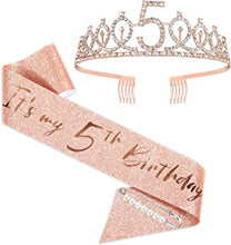 5th Birthday Sash and Tiara for Girls, Rose Gold Birthday Sash Crown 5 & Fabulous Sash and Tiara for Girls, 5th Birthday Gifts for Happy 5th Birthday Party Favor Supplies