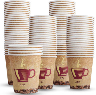 Paper Coffee Cups - 50-Pack Strong Disposable Coffee & Tea Cups (8oz) Recyclable Hot Drink Cups - Lightweight Coffee, Chocolate, Teacups - Elegant Paper Cups for Party, Camping, Picnic, Travel