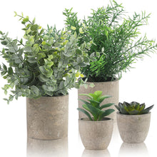 ALAGIRLS Decorative Artificial Plants in Pots Set of 4 - Small Plastic Fake Plants Indoor with Pot - Eucalyptus Rosemary Succulents Mini Faux Plants for Wall Desk Bedroom Decoration