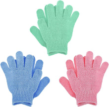 Molain 3 Pairs Exfoliating Gloves Body Scrubber Bath Washcloths Scrubs Exfoliation Mitt for Shower Spa Massage Dead Skin Cell Remover Bath Accessories Loofah Towels (Pink, green,blue)
