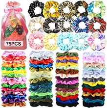 75Pcs Hair Scrunchies, Velvet Hair Scrunchies, Chiffon Scrunchies, Satin Elastic Hair Bands, Bobbles Hair Ties Ropes, Ponytail Holders for Women Girls, Hair Accessories with Gift Bag