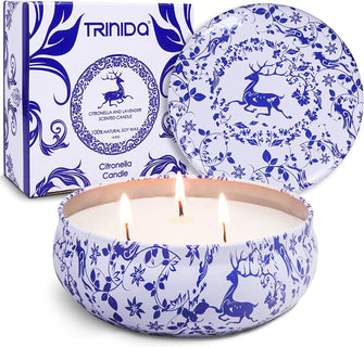 TRINIDa Citronella Candle Outdoor, 1 Pack 14.5Oz 70-80 Hours Burning Time Candles with Citronella & Lavender, Soy Wax Citronella Candle Set, Large Garden Candles