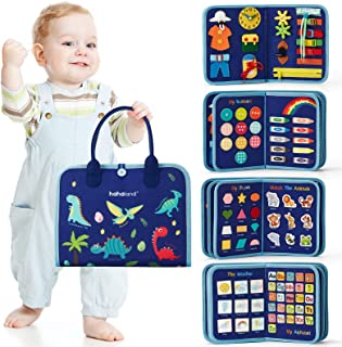 7-in-1 Busy Board Sensory Toys for Babies - Alphabet/ Numbers/ Colors/ Shapes/ Animals/ Weather for Basic Life Fine Motor Skills -Preschool Montessori Toys for 1 2 3 4 5 Girls Boys (Dinosaur)