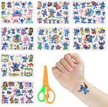 Temporary Tattoos for Kids, 8 Sheets Cartoon Stitch Temporary Tattoo Stickers, Fake Tattoos Temporary Waterproof for Kids Men Women Party Bags Fillers Favors