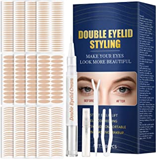 Eyelid Tape, Double Eyelid Stickers with Styling Glue, Big Eye Tools with Fork Rods & Tweezers, Breathable & Invisible,Instantly Enlarge the Eyes,Convenient for Makeup,Waterproof and Sweatproof