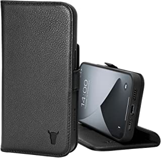 TORRO Leather Case Compatible with iPhone 14 Pro – Genuine Leather Wallet Case/Cover with Card Holder and Stand Function (Black)