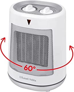 Russell Hobbs 2000W/2KW Electric Heater in White PTC Ceramic Heater, Portable Oscillating 2 Heat Settings Overheat Protection, Adjustable Thermostat 20m2 Room Size RHFH1008, 2 Year Guarantee