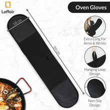 Double Oven Gloves Heat Resistant by Laffair - Black Oven Gloves - Non-Slip Silicon - Black Kitchen Accessories - Modern Oven Mitt & Potholder for Home Cooking - Maximum Heat Protection