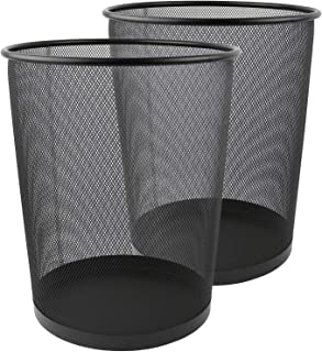 Avlash ® Circular Finest Black Mesh Waste Paper Bin (Pack of 2) Lightweight Waste Basket, Metal Trash Bin for Kitchens, Home Offices, Dorm Rooms, Living Rooms & Bedrooms (Black).