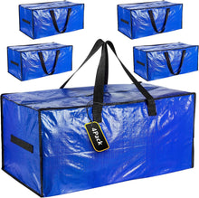 4 Pack Extra Large Strong Moving Boxes with Lid, Heavy Duty Waterproof Moving Storage Bags for House, Under Bed, Garden, Laundry Bags with Zips, Storage Bags for Duvet, Clothes, 100L, Blue