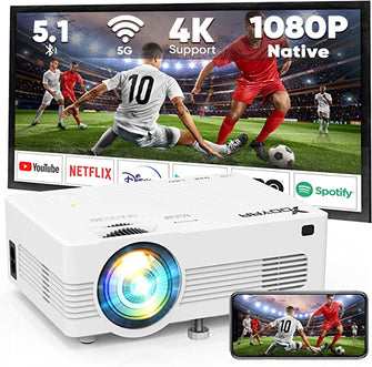 Native 1080P 5G WiFi Projector, YOOYAA Bluetooth 5.1 Video Projector, 4K Supports 8500L, Compatible with HDMI USB VGA AV TF, Smartphones, Laptops, TV Stick/Box, Portable Home Cinema Projector