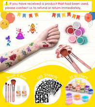 Temporary Glitter Tattoo Kids, Eleanore's Diary 31 Glitter Colors,165 Unique Stencils,2 Glue,4 Brushes,Adults & Kids Art Glitter Make Up Kit, Gifts for Girls Boys Halloween School Birthday Party