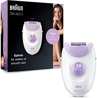 Braun Silk-épil 3 Epilator for Long-Lasting Hair Removal, 20 Tweezer System, Smartlight Technology, UK 2 Pin Plug, 3-170, White/Purple