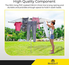 HH Home Hut 50M GARDEN 4 ARM ROTARY WASHING LINE CLOTHES DRYER AIRER WITH GROUND SPIKE AND COVER INCLUDED