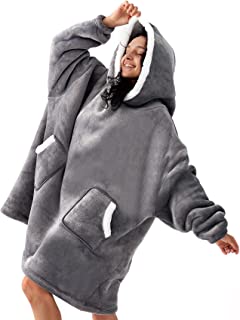 EHEYCIGA Oversized Blanket Hoodie Women Men, Oodie Blanket Snuggle Hoodie Blanket, Fluffy Cozy Wearable Hooded Blanket for Adult, Gifts for Women Her Ladies, Grey, 89x95cm