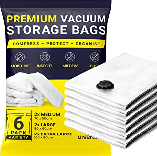 Premium Vacuum Storage Bags - 6 Pack (2 Extra Large, 2 Large, 2 Medium) Reusable Storage Bags with Dual Zip Seal for Duvets, Bedding, Pillows, Clothes, Jumpers & Quilts