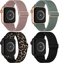 Stretchy Nylon Strap Compatible with Apple Watch Straps 38mm 40mm 41mm, Adjustable Sport Elastic Bands for iWatch Series 8/Ultra/7/6/5/4/3/2/1 SE, 4 Packs