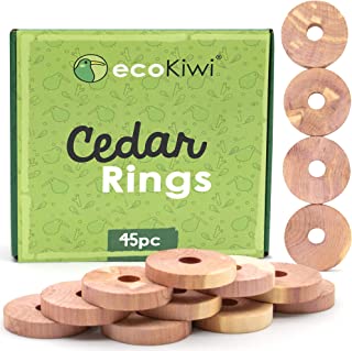 ecoKiwi Moth Repellent for Wardrobes Cedar Rings - Natural & Sustainable Moth Killer for Wardrobe - Anti Moth Products Wardrobe - Moth Repellent for Clothes - Moth Balls with Sandpaper - 45 Pack