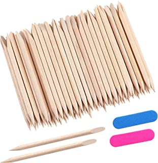 100 Pcs Orange Wooden Sticks Multifunctional Double-End Cuticle Pusher Tools for Nail Manicure Pedicure