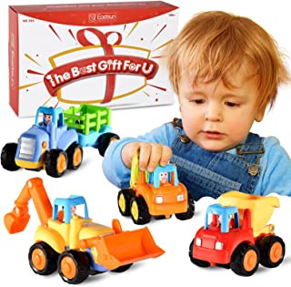 Early Education 1 Year Old Baby Toy Push and Go Friction Powered Car Toys Sets Gift for Children Boys Girls, 4 Pack Kids' Play Construction Vehicles Car for 2 Year olds, Tractor Toy for 18 Month+ Old