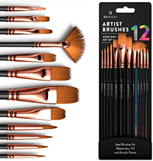 Professional Paint Brush Set of 12 - Artist Paintbrush Kit for Canvas, Gouache, and Fabric - Art Set for Kids and Adults - Supplies for Water, Oil, and Acrylic Painting – For Professionals & Beginners